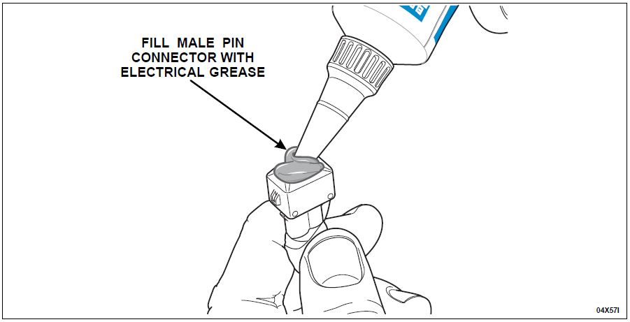 FILL MALE PIN CONNECTOR WITH ELECTRICAL GREASE